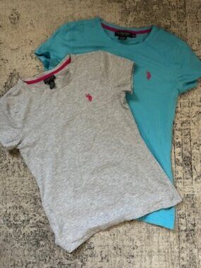 🧡3/15 U.S. Polo Assn. T-Shirts Bundle x 2 Light Gray + Light Blue Women's XS